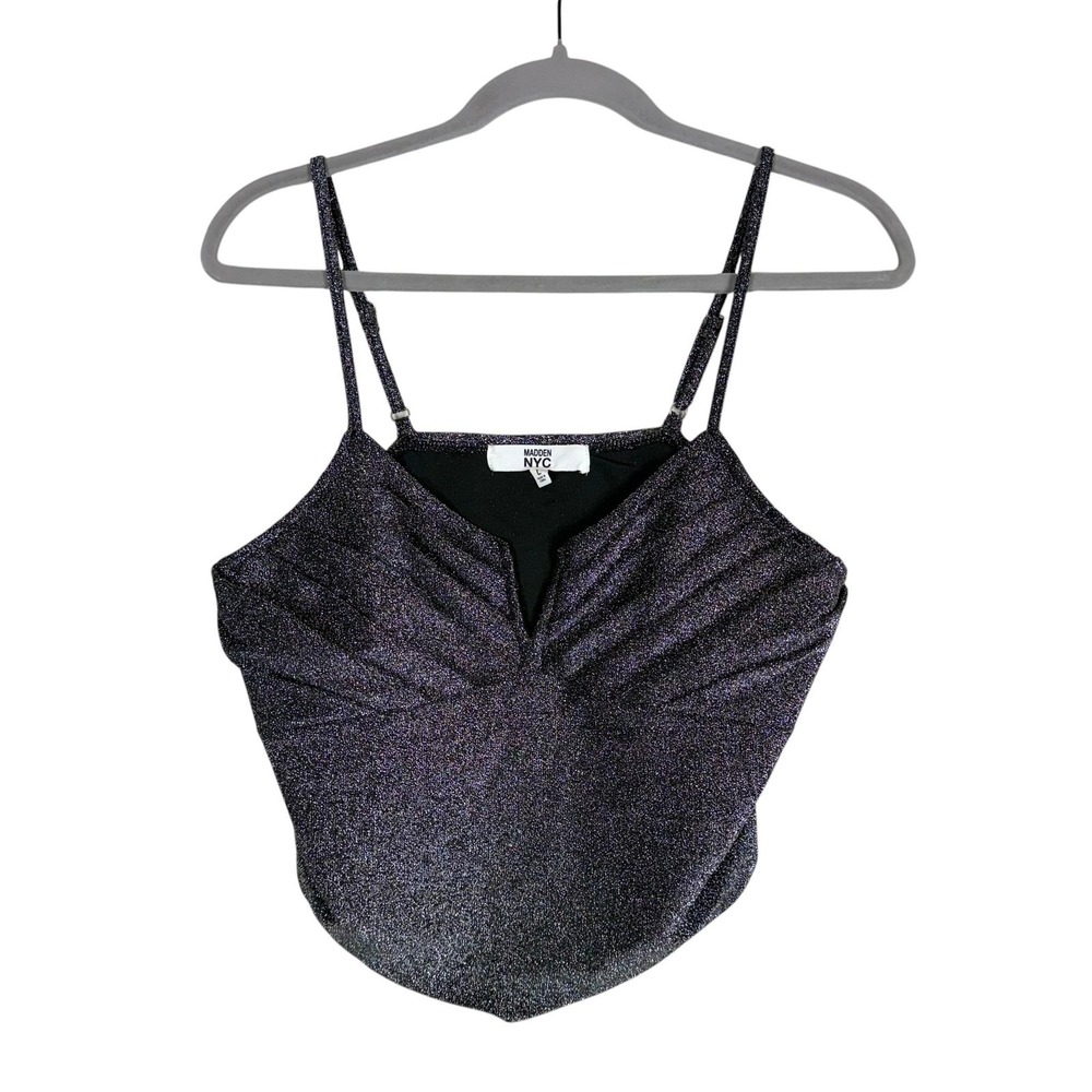 Madden NYC Tank Top Camisole Womens Large Silver Glitter Sweetheart Strappy
